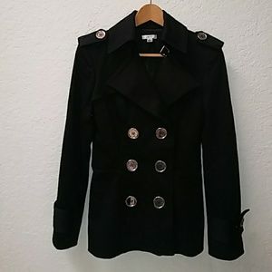 Cache Black Cotton Peacoat Jacket Size Medium